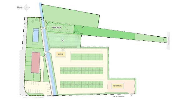 Mappa dell’area camper Il Serchio con servizi e piazzole