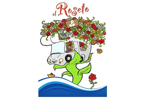 Logo ufficiale di Agricampeggio Al Roseto con camper tra le rose